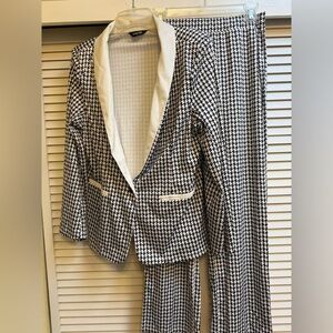 Chicme Stylish Black and White Houndstooth Blazer and Pants Set Women’s Sz L